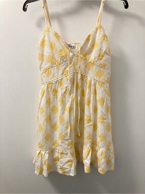 NWT Trixxi Yellow White Gingham Linen Blend Ruffle Mini Dress S